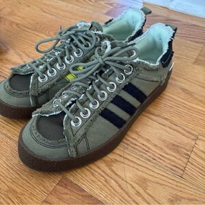 Adidas Green Canvas Sneakers with Black Stripes